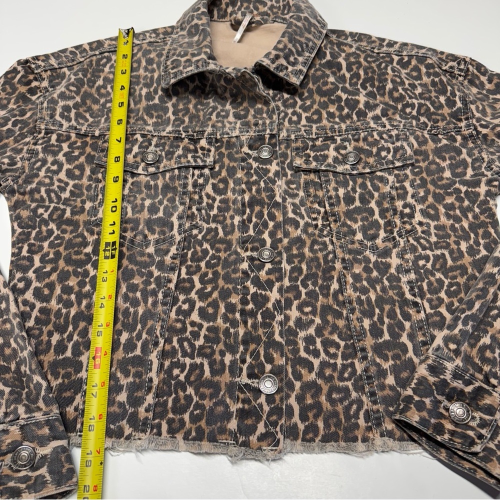 Free People | Animal Print Denim Jacket - Boho Chic - Neutral Edgy Layer - Picture 10 of 12